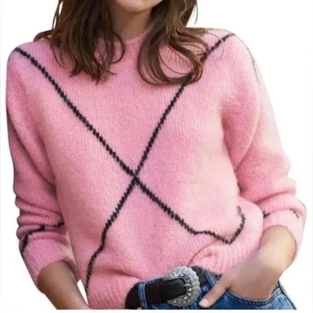 Sandro Pink and Black Geometric Sweater